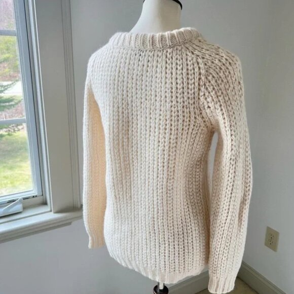 THEORY Disora B Chunky Knit Wool Blend Crew Neck Cream Sweater - Picture 2 of 9